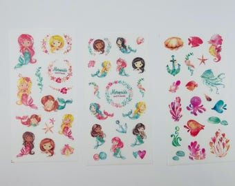 set van 6 kleine zeemeermin sticker schattige zeemeermin cartoon onderwaterwereld zeemeermin thema zeeschelp vis zee wereld kwallen kids sea party cadeau