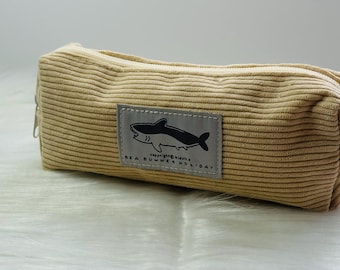 Beige Shark Pen Case: Large Capacity Stationery Organizer