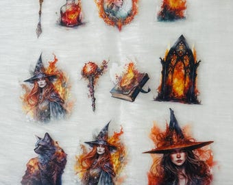 Vintage Gothic Hexe Sticker Pack: DIY Scrapbook Ornamente