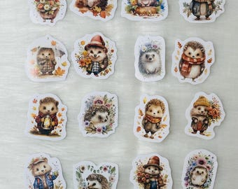 Igel & Blumen illustrierte Aufkleber, niedliches Waldigel-Liebhaber-Geschenk 46 Stk