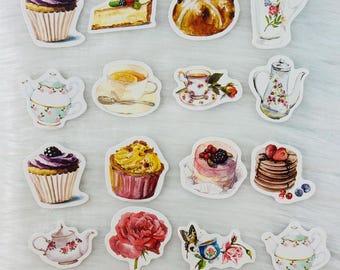 Dessert Sticker Pack: Cupcake, Teekanne, Süßigkeiten - 45 Teile