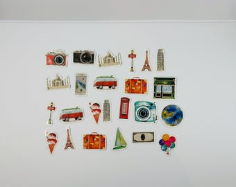 Vintage reisstickers: boho-plannerstickers voor plakboek