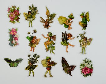 Vintage stickers bloemenfee: waterdichte fantasiestickers (45 stuks)