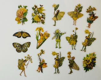 Vintage Blumenfee Aufkleber: Wasserfeste Fantasy Aufkleber (45 Stück)