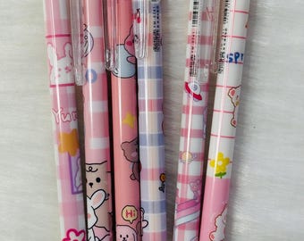 6pcs Cute Bear Gel Pen, Press Cartoon Gel Pen, 0.5 Bullet Good-looking Cute Pen