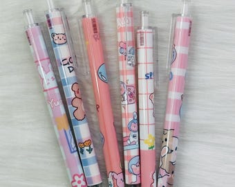 6pcs Cute Bear Gel Pen, Press Cartoon Gel Pen, 0.5 Bullet Good-looking Cute Pen