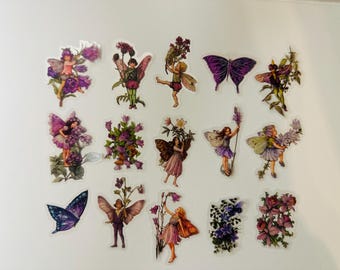 Vintage stickers bloemenfee: waterdichte fantasiestickers (45 stuks)