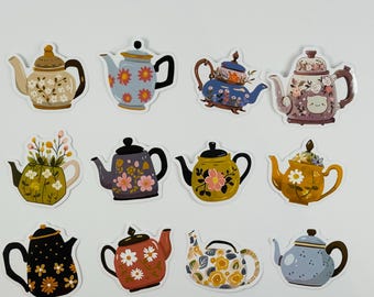 50 Stück Teekannen-Blumen-Aufkleber: Bunte wasserdichte Vinyl-Abziehbilder