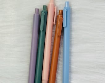 Morandi Color Gel Pen Set: Press Style, Black Ink (5pcs)