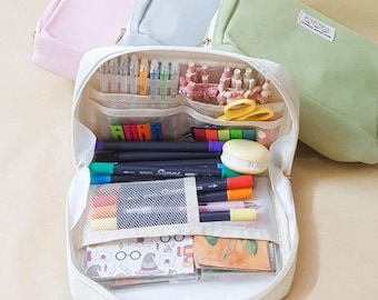 Large Canvas Pencil Case: Portable Stationery & Cosmetic Bag