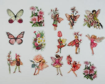 45 Stück Vintage Blumenfee und Schmetterling Aufkleber Set, wasserdichtes PET-Material, selbstklebende Abziehbilder mit Fantasy-Themen