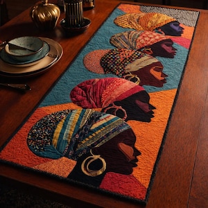 Chemin de table courtepointe pour femmes africaines, décoration de table de style courtepointe en patchwork, chemin de table à manger ethnique coloré
