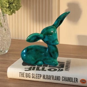 Cerámica vintage de hoja de arce: ciervo/cervatillo en reposo con goteo verde