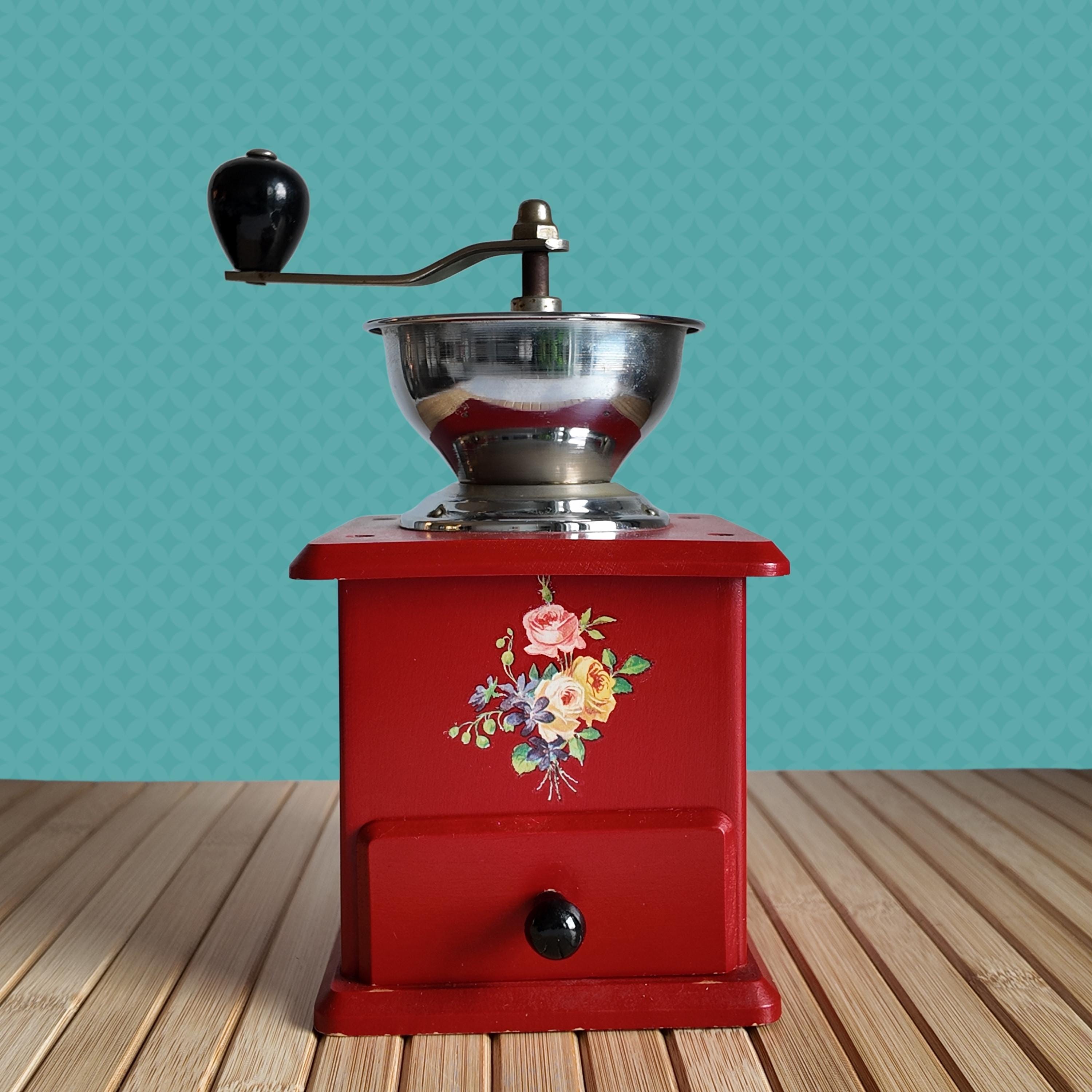 Red Wooden Coffee Grinder