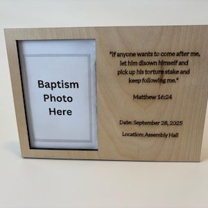 JW Baptism Picture Frame Scripture Date Location Gift 4" x 6" Photo