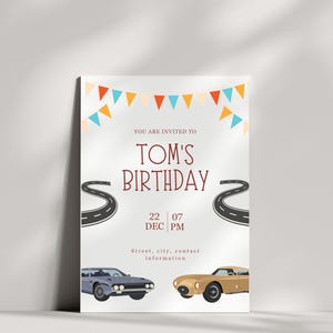 Race Car Birthday Invitation for a boy Customizable
