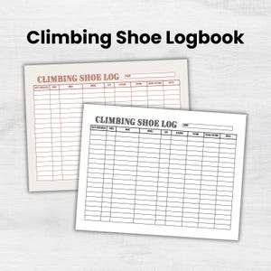 Journal de planification des enregistrements de chaussures d'escalade sur bloc PDF imprimable | Carnet d'escalade, carnet de chaussons d'escalade, suivi du matériel d'escalade