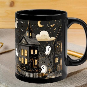 Kawaii Goth Spukhaus Geister Becher - Halloween Becher - Gruselzeit Becher - 11 Unzen 15 Unzen Keramik Kaffeebecher - Halloween Geschenke