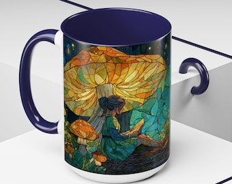 Buntglas-Pilz-Waldbecher - 11 Unzen 15 Unzen Keramikkaffeetasse -Magische Teetasse für Naturliebhaber