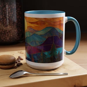 Stained Glass Mountain Mug Ceramic Coffee Mug Mountain Landscape Tea Cup 11oz 15oz Nature Mug Mountain gifts