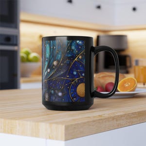 Celestial Crescent Moon and Stars Mug -Stained Glass Art Mug -11oz 15oz Ceramic Coffee Mug -Astronomy Lover Gifts