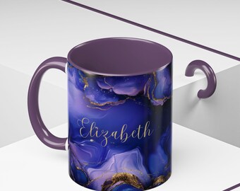 Tazza in marmo viola, tazza personalizzata, tazza con nome personalizzato, tazza da tè e caffè, regalo per lei, regalo di San Valentino per lei e lui, regalo di compleanno per sorella e mamma