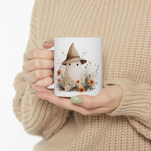 Cute Cottagecore Ghost Coffee Mug - Spooky Witchy Mugs For Ghost Lovers - Halloween Mug - Wildflowers Ghost Mug - Halloween Gifts