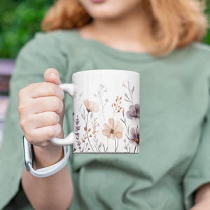 Lavender Pressed Flower Mug for Nature Lovers -11oz 15oz Ceramic Coffee Mug -Pastel Wildflowers Mug -Floral Tea Cup -Plant Lover Gift