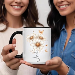 Personalized Daisy Mug - Daisy Flowers Tea Cup - 11oz 15oz Ceramic Coffee Mug - Flower Name Cup - Birth Flower Daisy Gifts For Her