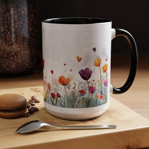 Spring Flowers Mug for Nature Lovers and Flower Enthusiast -11oz 15oz Ceramic Coffee Mug Cute Tulips Tea Cup -Gifts for Her