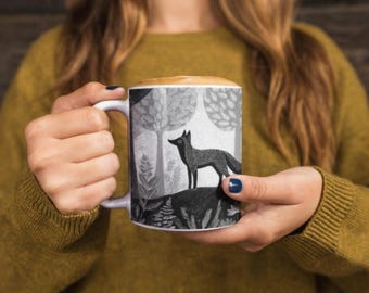 Forestcore Fuchs Kaffeetasse - Cottagecore Naturliebhaber Geschenk - Waldtier Keramik Teetasse - Rustikale Walddekoration