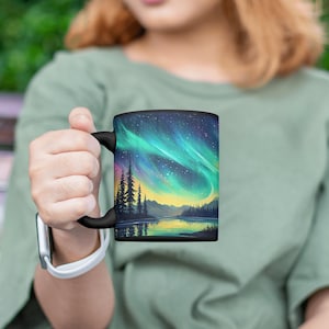 Aurora Borealis Tasse - 11 Unzen 15 Unzen Keramik Kaffeetasse - Nordlicht Galaxy Himmlische Tasse - Naturliebhaber Geschenke