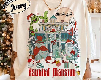 サンタのジャック・スケリントンがヒッチハイクで幽霊たちを明るくするクリスマスTシャツ、ディズニー・ホーンテッド・マンションのクリスマスTシャツ、ディズニーランド家族旅行