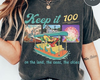 Keep It 100 On The Land The Seas The Skies Shirt, Disney Boat Seagull Tee, Retro Pastel Disney Trip Shirt, Epcot World Traveler Tee