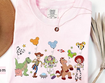 Camiseta con globos de Disney Toy Story en colores cómodos, camiseta de Disney World Toy Story, camiseta familiar de Disney Toy Story, camiseta con personajes de películas, camiseta de regalo de Disney