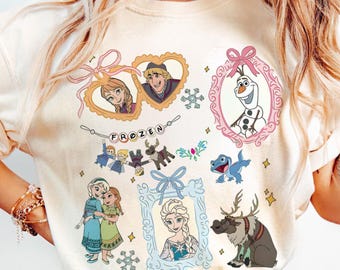 Chemise La Reine des neiges Disney à nœuds Coquette, t-shirt princesse Elsa et Anna, t-shirt Olaf et Sven, voyage en famille Magic Kingdom Disneyland