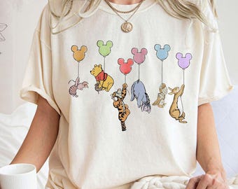Comfort Colors® Winnie The Pooh and Friends Shirt, Winnie The Pooh Shirt, Pooh Balloons Shirt, Disney Pooh T-Shirt, Cute Pooh Bear Shirt
