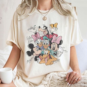 Retro Mickey and Friends Signatures Shirt, Magic Kingdom Shirt, Disney Characters Tee, Mickey & Co Gift, Disneyland Friend Trip Shirt