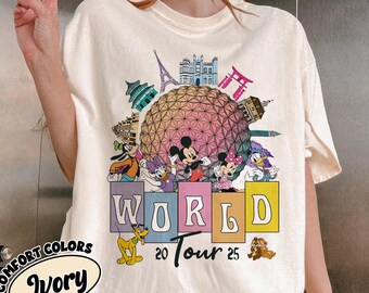 Vintage Mickey and Friends Disney Epcot Shirt, Disney Epcot World Tour 1982, WDW Disneyland Family Vacation 2025, Drinking around the World