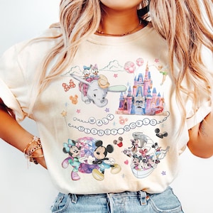 Retro Walt Disneyworld Castle Shirt, Watercolor Mickey and Friends Shirt, WDW Magic Kingdom Shirt, Disney 2025 Trip, Disney Family Shirt