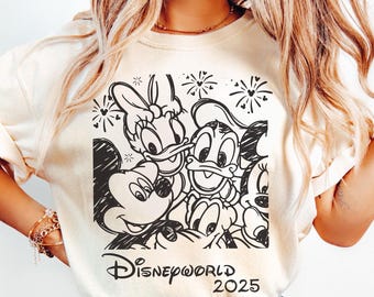 Camiseta retro Disneyworld 2025 con colores cómodos, camiseta de Mickey y sus amigos, camiseta retro Walt Disney, Magic Kingdom, camiseta a juego de Disneyworld