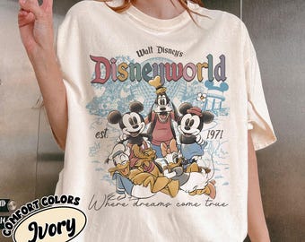 Vintage Walt Disney Disneyworld Est 1971 T-shirt, Musse Pigg och vänner, Disney familjesemester 2025 T-shirt, Disney resa T-shirt, Disney grupptröja