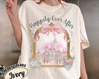 Coquette Bow Disney Castle Shirt, Happy Ever After, Disneyland Castle Shirt, Magic Kingdom Girly Tee for Disney Girl Trip,Women's Castle tee