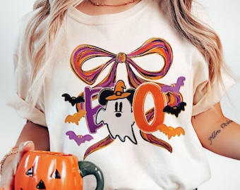 Camiseta vintage de Mickey Ghost Boo, camiseta con lazo de coqueta espeluznante de Disney, fiesta de Halloween de Mickey no tan aterrador, camiseta de viaje de Halloween a Disneyland
