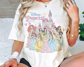 Retro Disney Princess Characters Shirt, Princess Castle Shirt, Princess Disney Girl Shirt, Cinderella, Rapunzel, Belle, Disney Girl Trip Tee