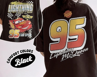 Camiseta de Rayo McQueen de dos caras con colores cómodos, diseño de coches Rusteze, camiseta de cumpleaños de coche, camiseta de Radiator Springs, camiseta de Piston Cup