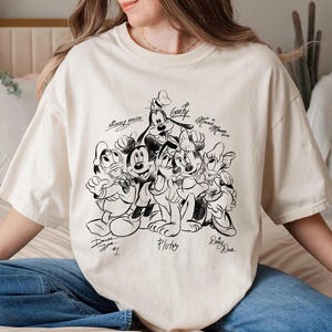 Vintage Mickey and Friends Signatures Shirt, Retro Mickey & Co Comfort Colors Shirt, Disney Sketch Shirt Disneyland Friend Trip Shirt