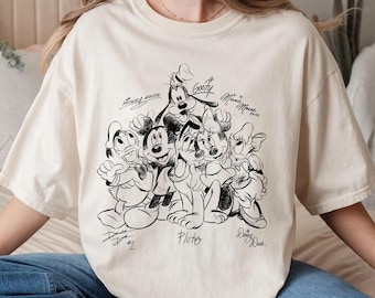 Vintage Mickey und Friends Signatures Shirt, Retro Mickey & Co Comfort Farben Shirt, Disney Sketch Shirt Disneyland Freund Reise Shirt