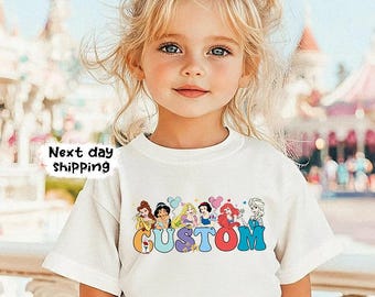 Custom Princess Name Shirt, Disney Princesses Alphabets T-Shirt, Princess Birthday Sweater, Disneyland Family Trip Shirt, Birthday Girl Tees