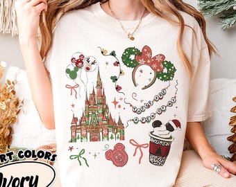 Coquette Bows Disneyworld Castle Christmas Shirt, Magic Kingdom Christmas Shirt, Disney Christmas Shirt, Mickey and Friends Christmas Shirt